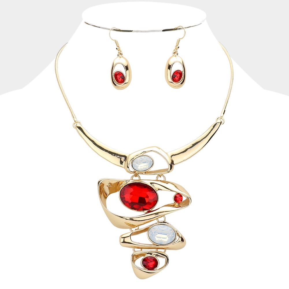Gold & Red BeJeweled Statement Necklace
